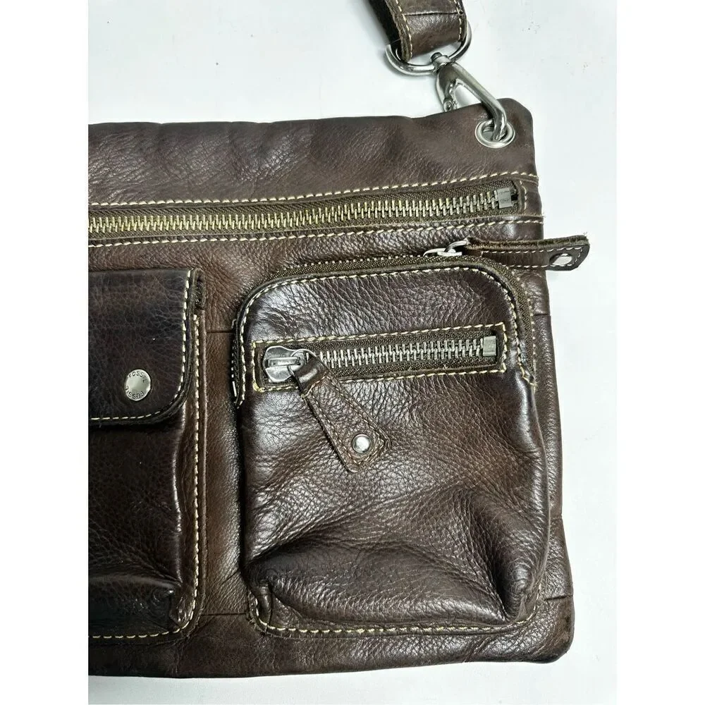 Fossil Sutter Crossbody Handbag Bronze Brown Leather Zip Top Shoulder Bag Purse